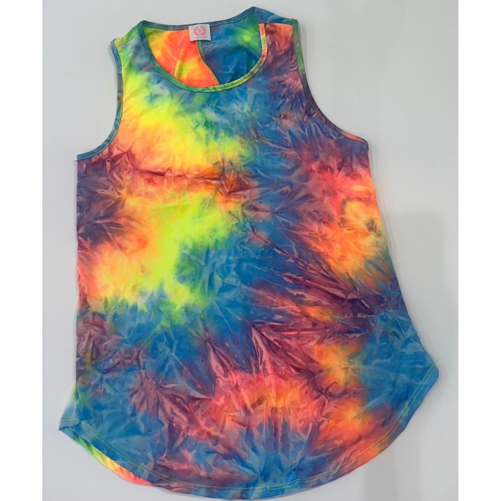Wanna B Womens Tie Dye Criss Cross Back Tank Top Multi Color Large TA1819